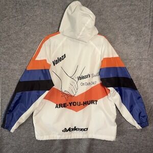 Valeza Anime Windbreaker Jacket Mens Sz L White‎ Hooded Are You Hurt Pockets
